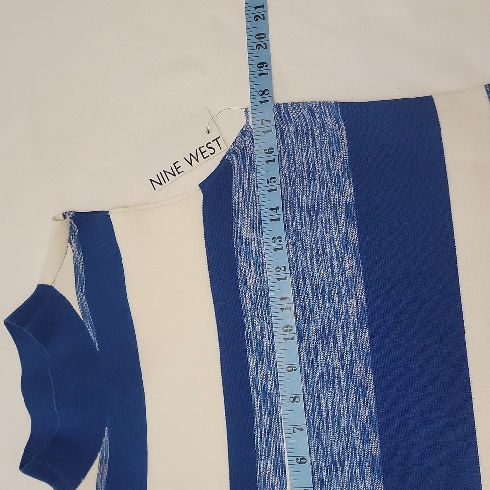 NINE WEST Blue/White striped Sleeveless Mock Neck Top, sz S NWT - Picture 8 of 10